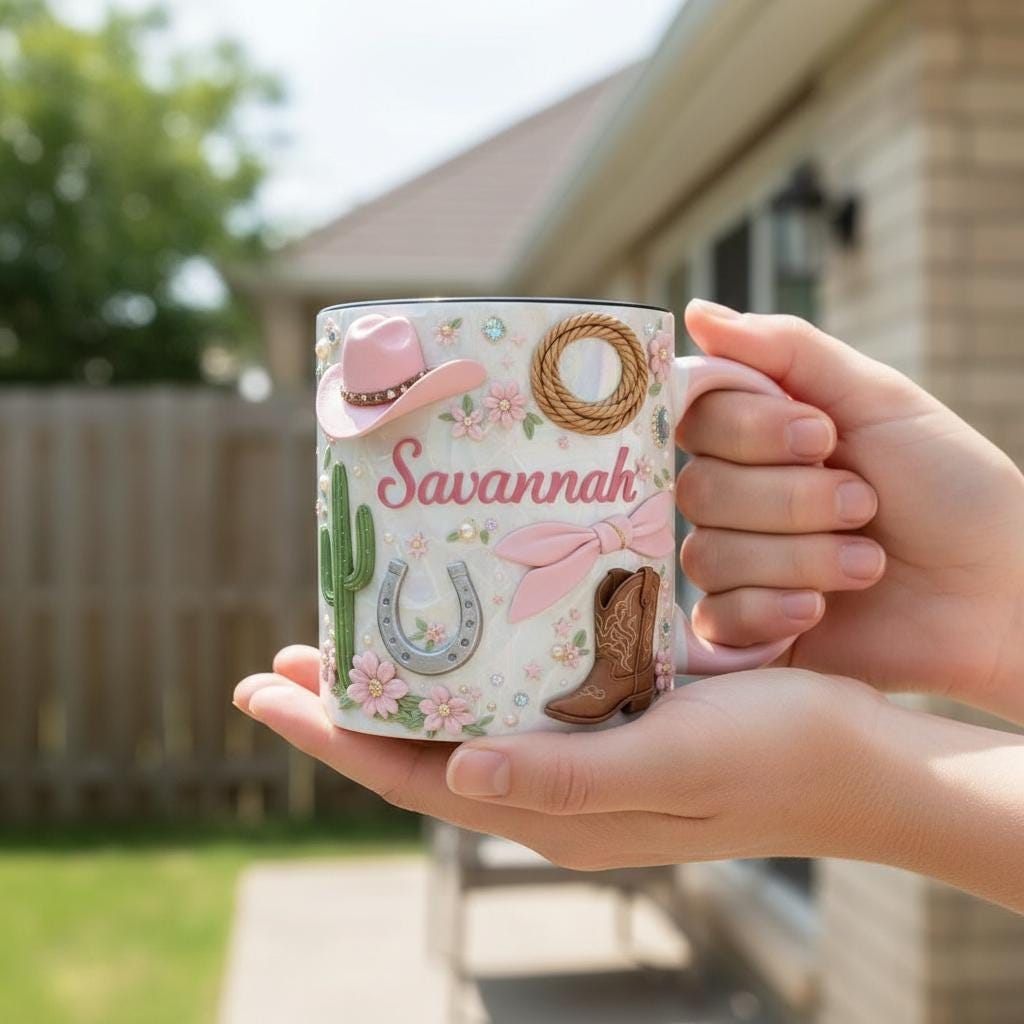 Personalized Cowgirl Mug, Custom Western Cowgirl Coffee Mugs, Pink Cowboy Design, Gift for Her - image 3