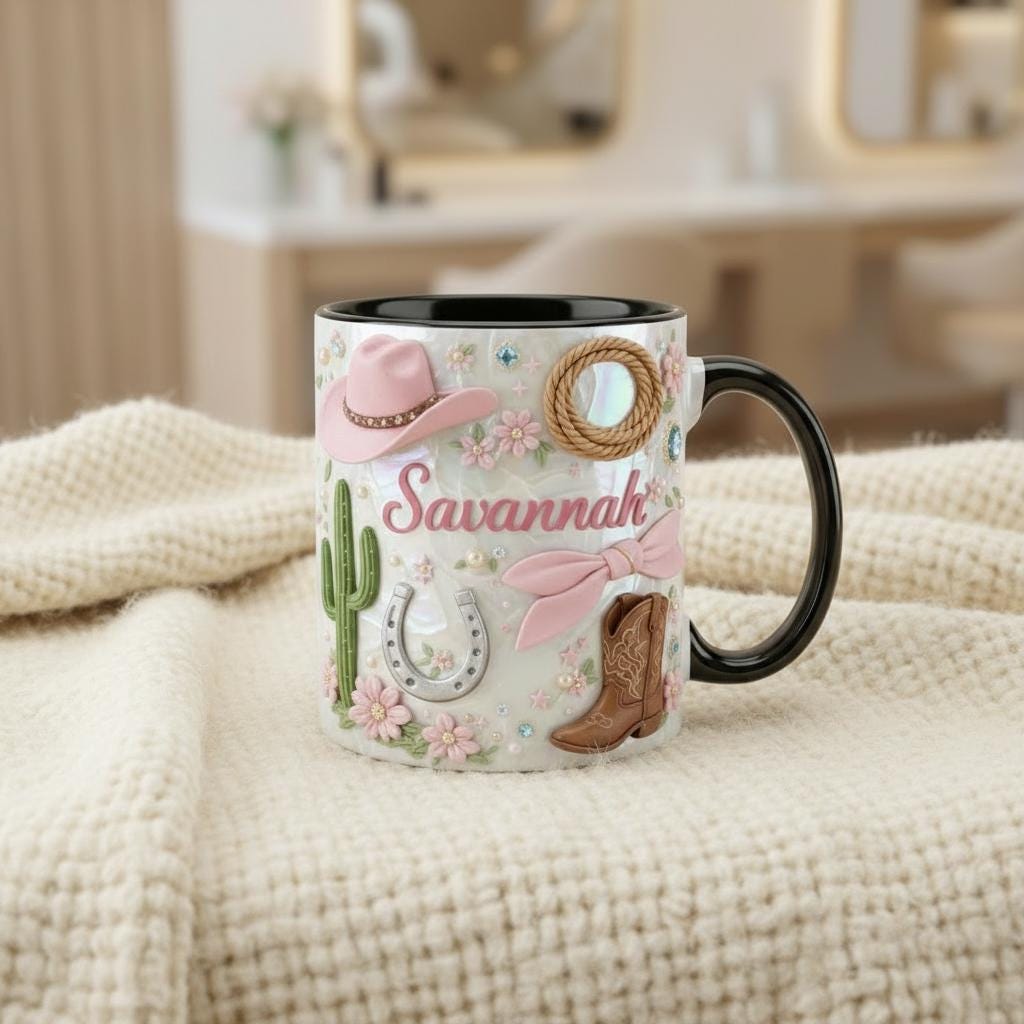 Personalized Cowgirl Mug, Custom Western Cowgirl Coffee Mugs, Pink Cowboy Design, Gift for Her - image 2