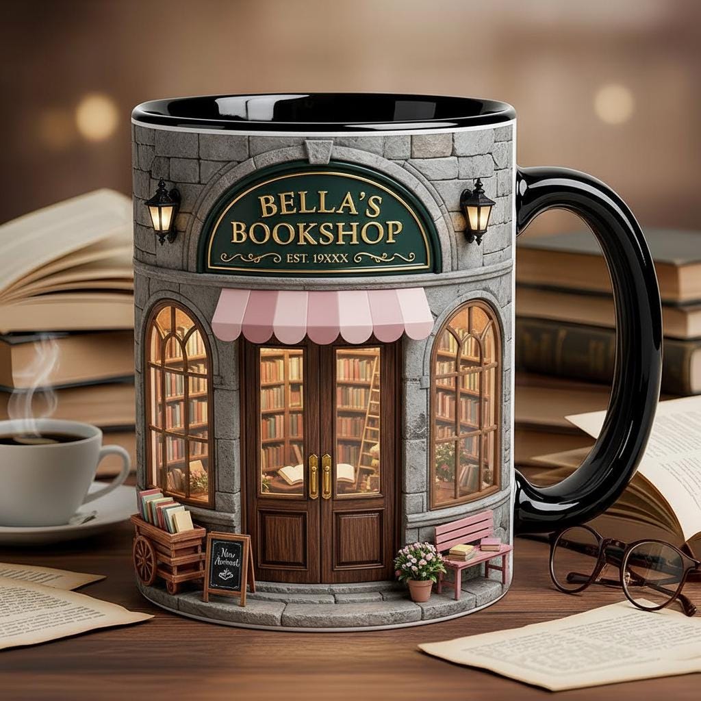 Personalized Bookshop Mug, Custom Bookish Bookworm Accent Cup, Gift for Reading Lover Mugs