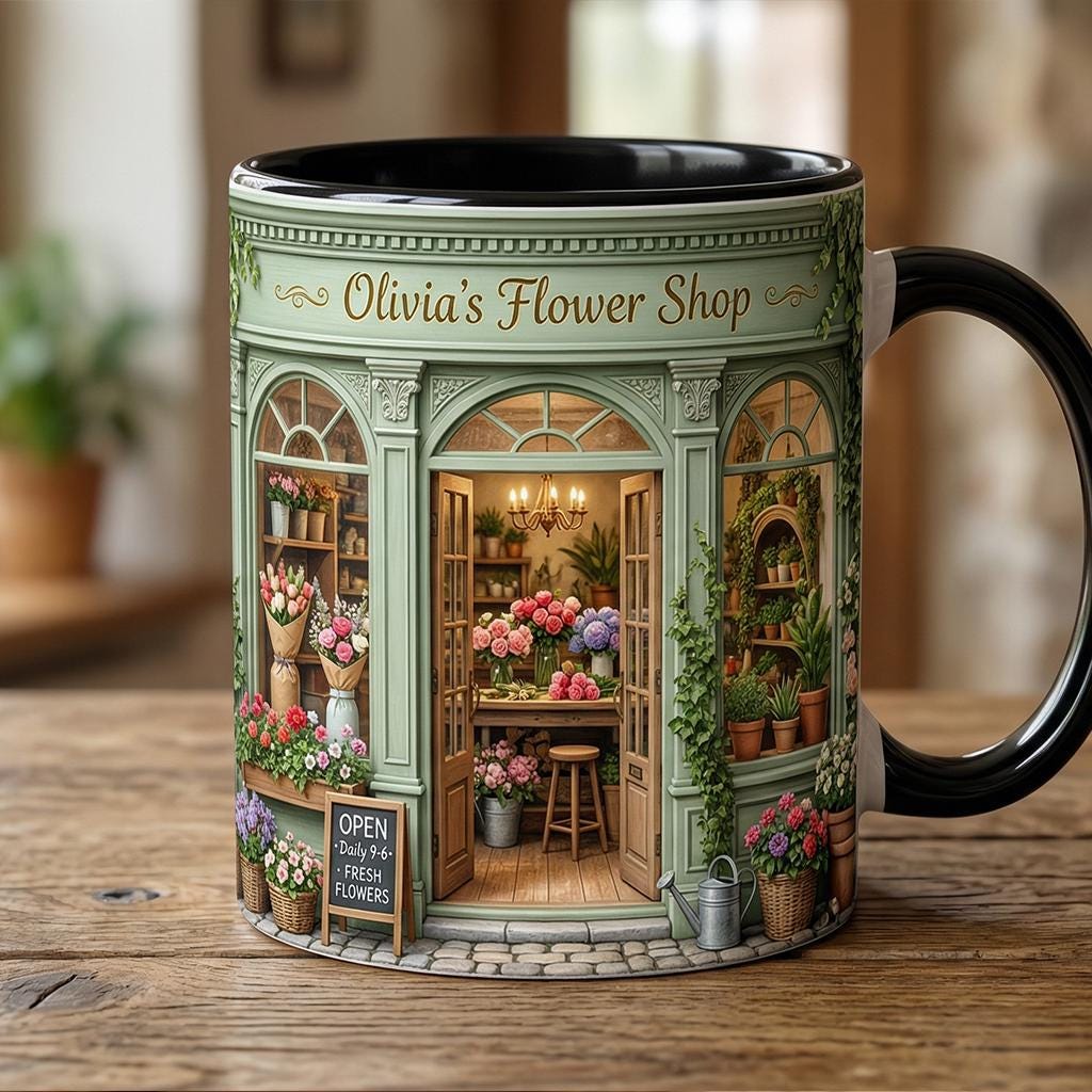 Personalized Florist Mug, Faux 3D Effect Mug, Flower Shop Coffee Cup