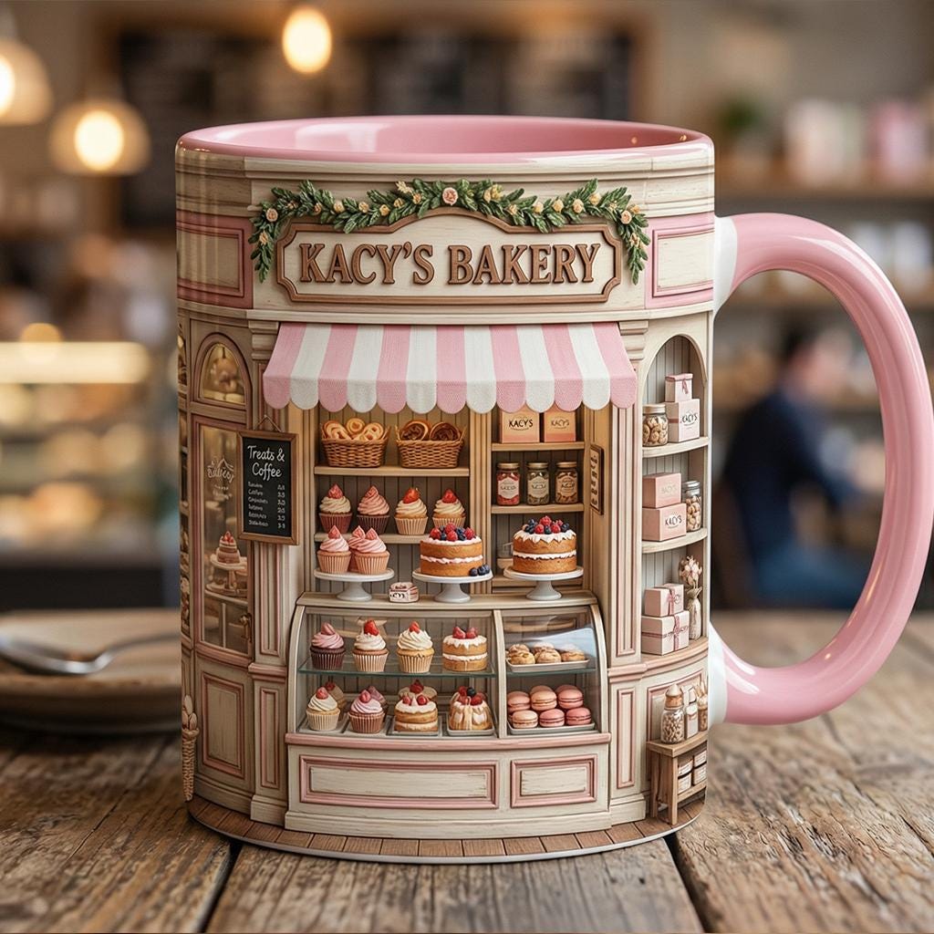 Custom Name Baker’s Dream 3D Effect Mug, Bakery Mug, Kitchen Baking Gift For Her