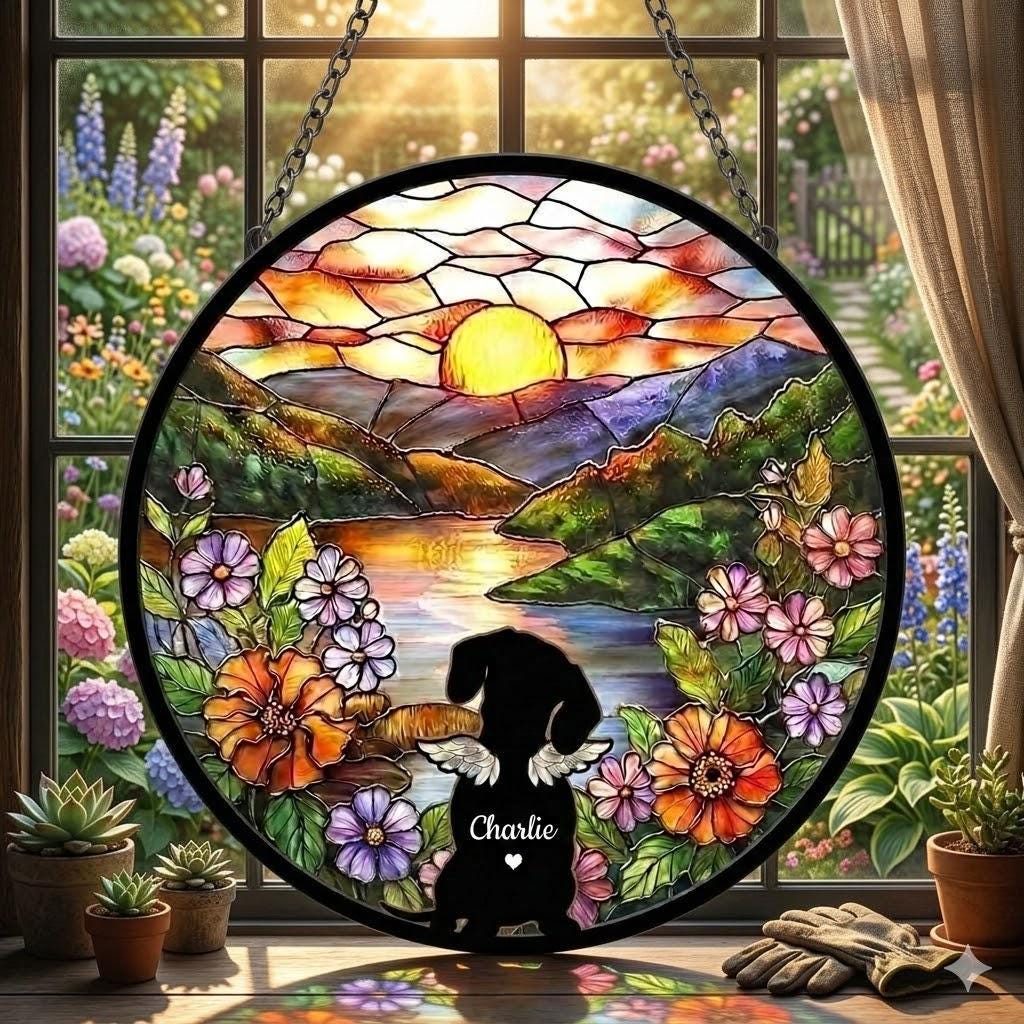 Personalized Dachshund  dog Loss Sympathy Gift, Custom Dog Memorial Suncatcher, Pet Memorial Gift, Loss of Dog Gift, Remembrance Gift