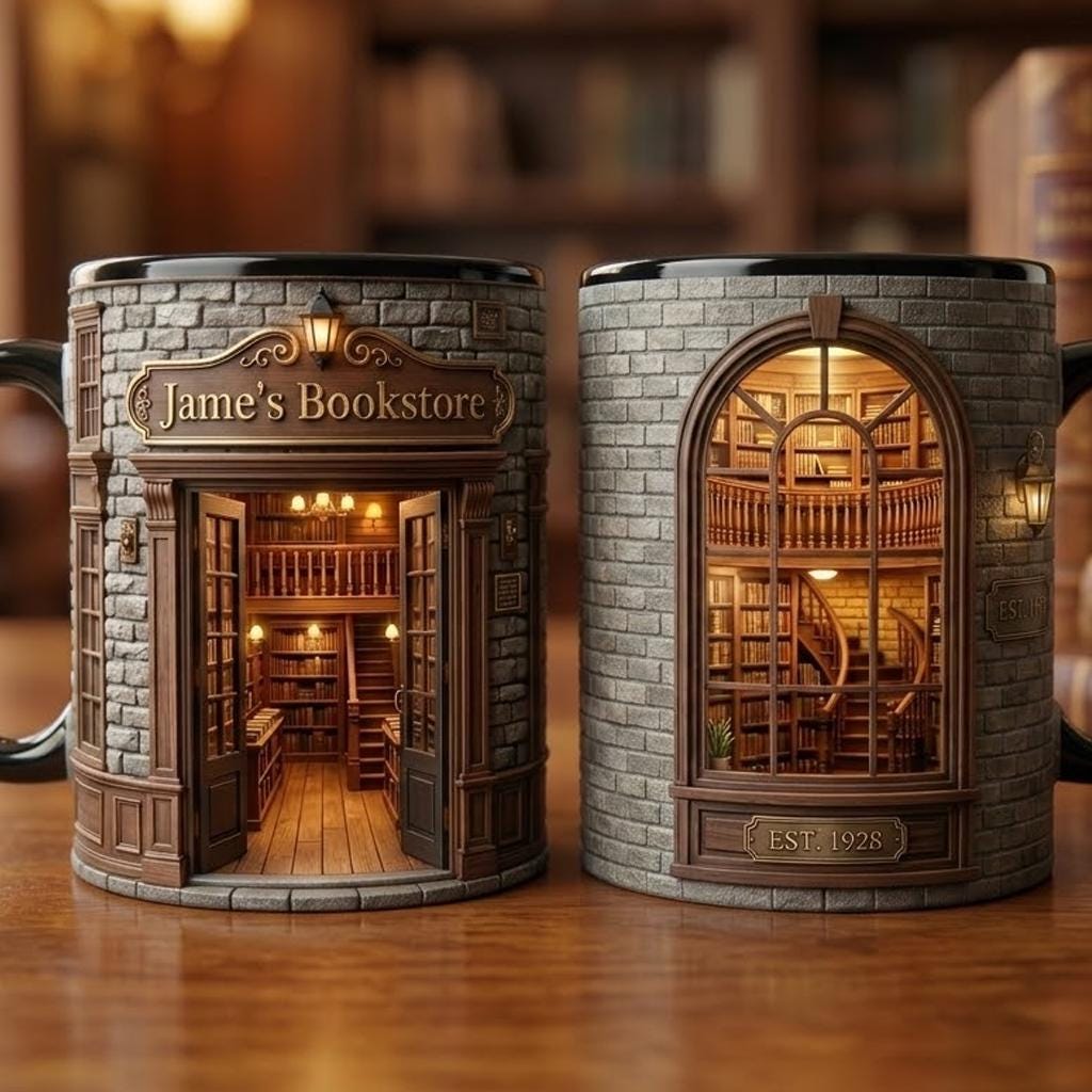 Personalized Bookshop Mug, Faux 3D Effect, Book Lover Gift, Owner Book Store - image 3