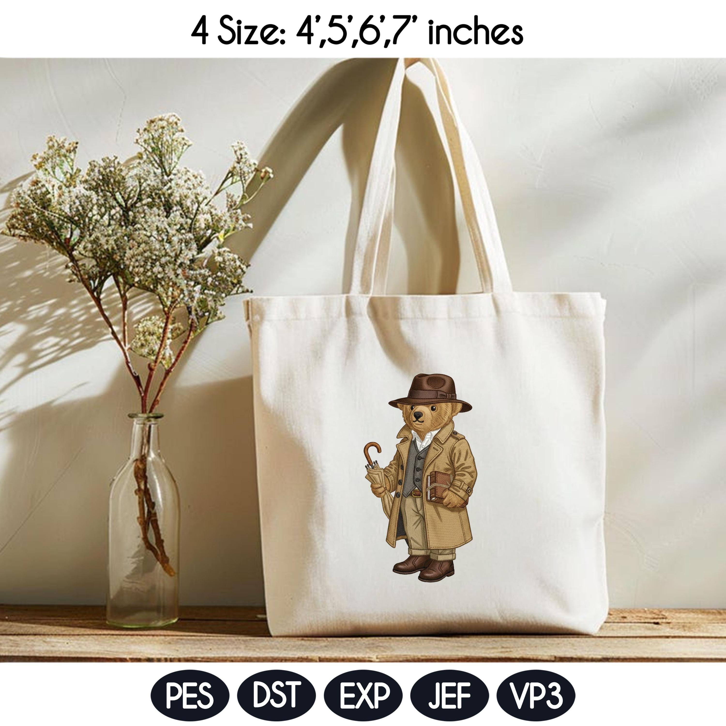 Vintage Teddy Bear Embroidery Design, Gentleman Bear, Cute Bear with Hat and Coat, Storybook Animal Embroidery, 4 sizes, Digital Download - image 5