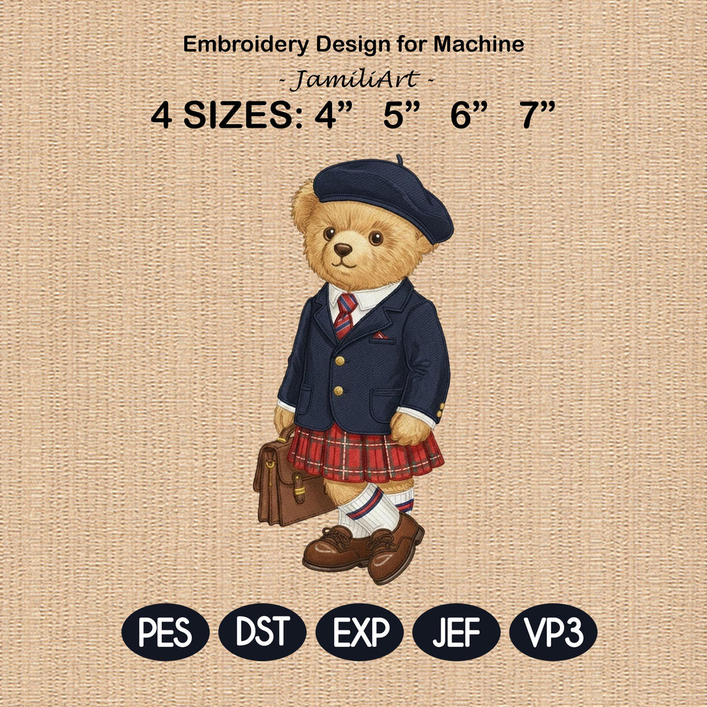 Stylist Teddy Girl Bear Embroidery Design, Classy Teddy Machine Embroidery Pattern, Fashion Bear Embroidery File, 4 sizes, Digital Download
