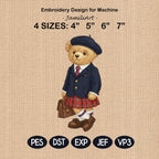 Stylist Teddy Girl Bear Embroidery Design, Classy Teddy Machine Embroidery Pattern, Fashion Bear Embroidery File, 4 sizes, Digital Download