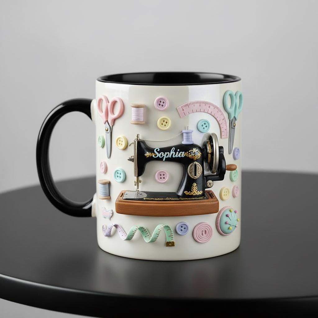 Personalized Sewing Mug, Custom Sewing Knitting Lover Coffee Cup, Mothers Day Gift, Gift for Mom Grandma