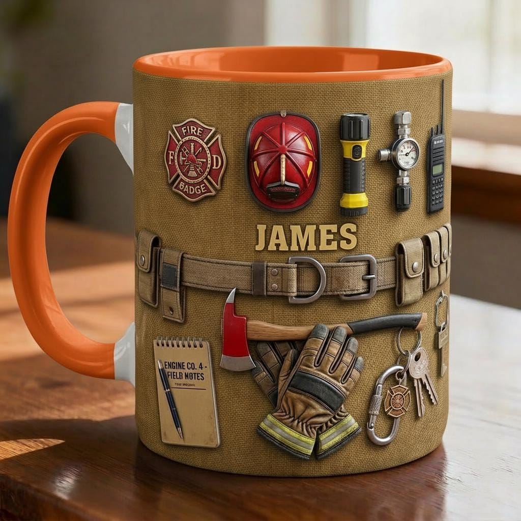 Personalized Firefighter Faux 3D Accent Mug, Fire Rescue Stuff Cup, Proud Fireman - image 5