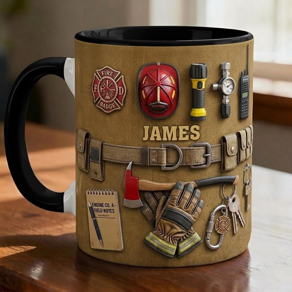 Personalized Firefighter Faux 3D Accent Mug, Fire Rescue Stuff Cup, Proud Fireman - image 3