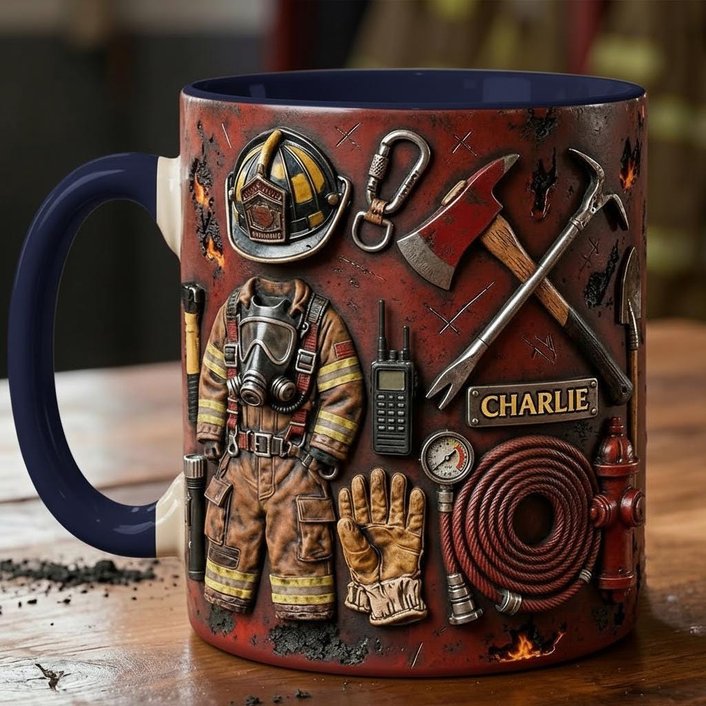 Personalized Firefighter Accent Mug, Fire Rescue Stuff Cup, Proud Fireman, Faux 3D Effect - image 3