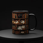 Book Cat Lover Mug, Bookshelf with Sleeping Cat Coffee Cup, Gift for Reading Lover - image 2