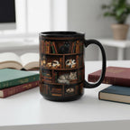 Book Cat Lover Mug, Bookshelf with Sleeping Cat Coffee Cup, Gift for Reading Lover - image 3