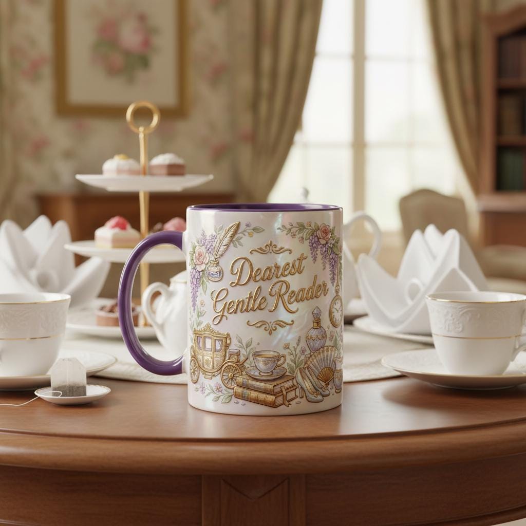 Dearest Gentle Reader Accent Mug, Bookish Tea Lover Mug, Romance Reader Gift, Faux 3D Effect - image 6