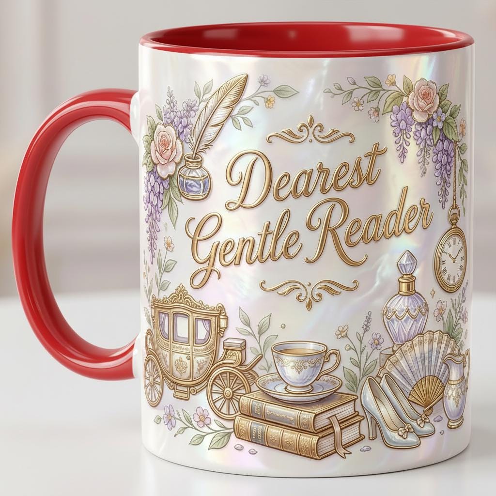 Dearest Gentle Reader Accent Mug, Bookish Tea Lover Mug, Romance Reader Gift, Faux 3D Effect - image 5