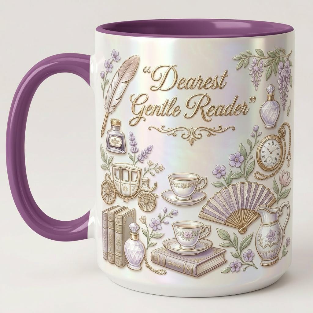 Dearest Gentle Reader Faux 3D Effect Accent Mug, Bookish Tea Lover Cup, Romance Reader Giff