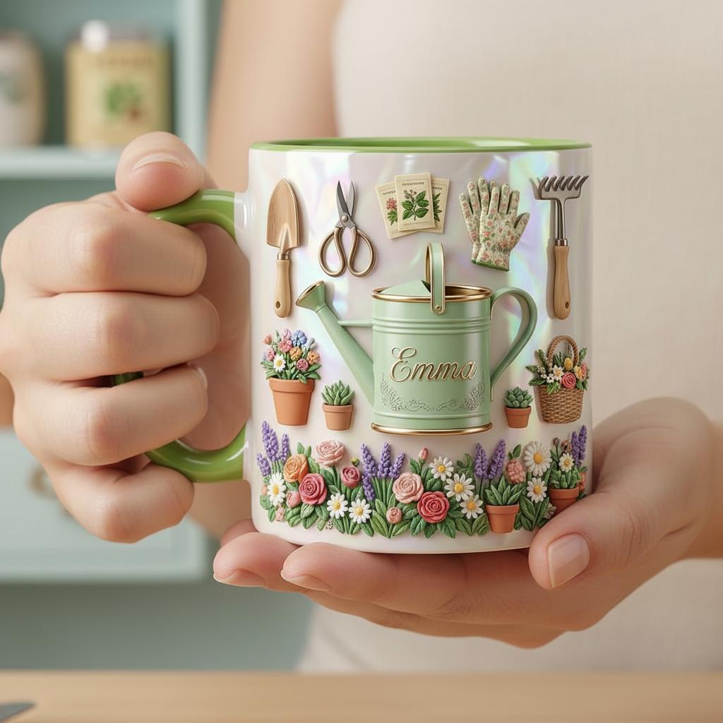 Personalized Gardening Accent Mug, Faux 3D Effect Mug, Gift for Mom Grandma