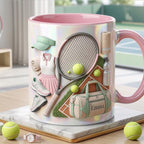 Personalized Tennis Faux 3D Effect Accent Mug, Cute Tennis Coffee Cup, Gift For Tennis Lover