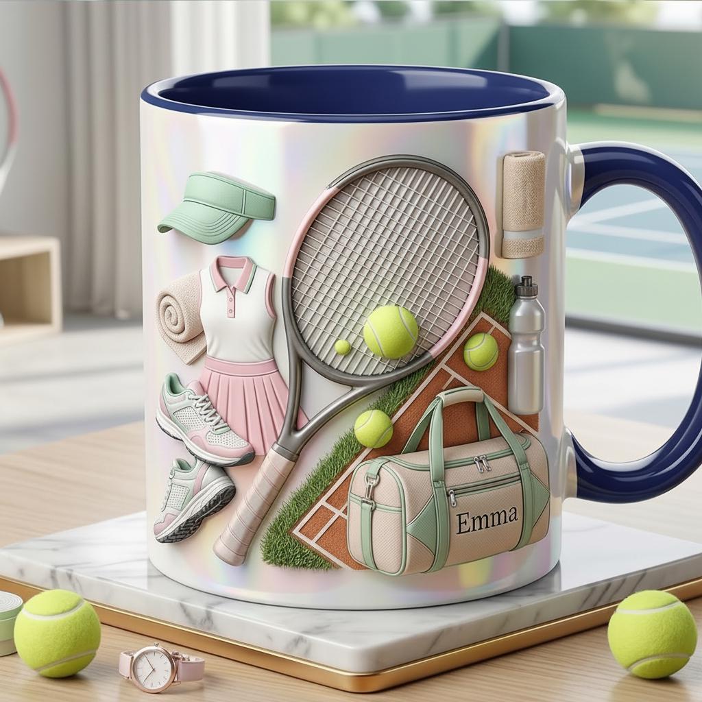 Personalized Tennis Faux 3D Effect Accent Mug, Cute Tennis Coffee Cup, Gift For Tennis Lover - image 2