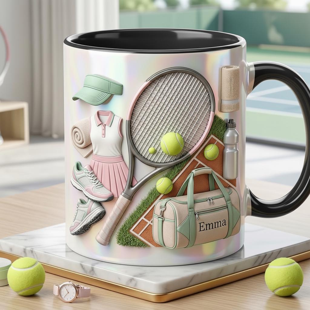 Personalized Tennis Faux 3D Effect Accent Mug, Cute Tennis Coffee Cup, Gift For Tennis Lover - image 4