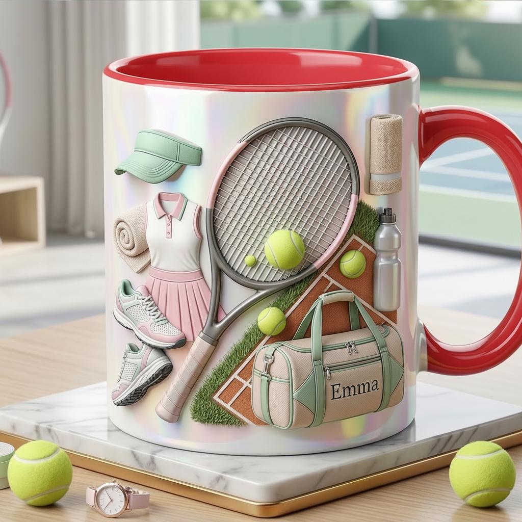 Personalized Tennis Faux 3D Effect Accent Mug, Cute Tennis Coffee Cup, Gift For Tennis Lover - image 3