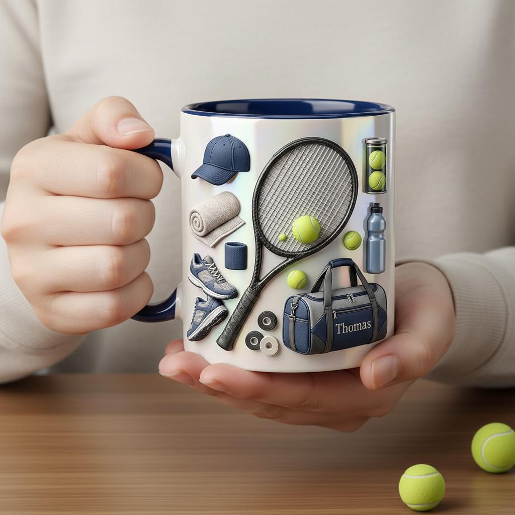 Personalized Tennis Accent Mug, Cute Tennis Coffee Cup, Gift For Tennis Lover, Faux 3D Effect - image 5