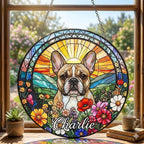 Personalized French Bulldog Dog Portrait Stained Glass Suncatcher, Custom Pet Memorial Stained Glass Photo Suncatcher, Dog Loss Keepsake