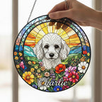 Personalized Poodle Dog Portrait Stained Glass Suncatcher, Custom Pet Memorial Stained Glass Photo Suncatcher, Dog Loss Keepsake - image 4