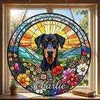 Personalized Doberman Pinscher Dog Portrait Stained Glass Suncatcher, Custom Pet Memorial Stained Glass Photo Suncatcher, Dog Loss Keepsake