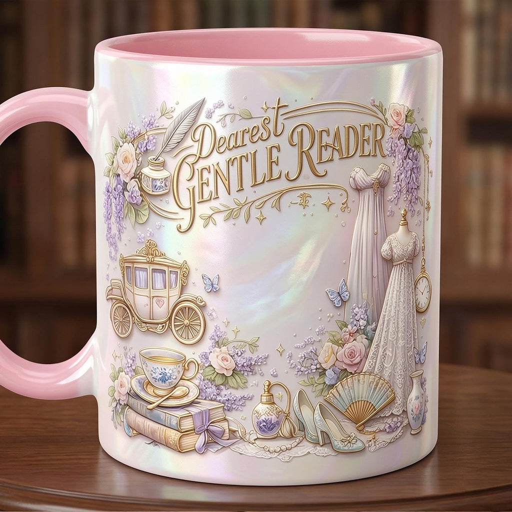Dearest Gentle Reader Faux 3D Effect Acent Mug, Bookish Tea Lover Gift, Romance Reader Accent Mug - image 3