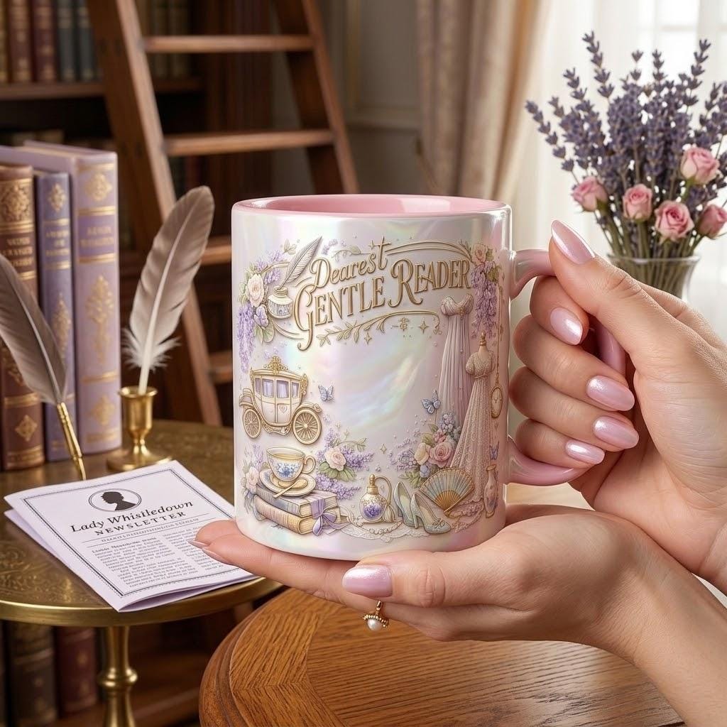 Dearest Gentle Reader Faux 3D Effect Acent Mug, Bookish Tea Lover Gift, Romance Reader Accent Mug