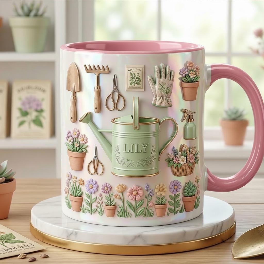 Personalized Gardening Accent Mug, Faux 3D Effect Mug, Gardening Gift for Mom Grandma - image 3