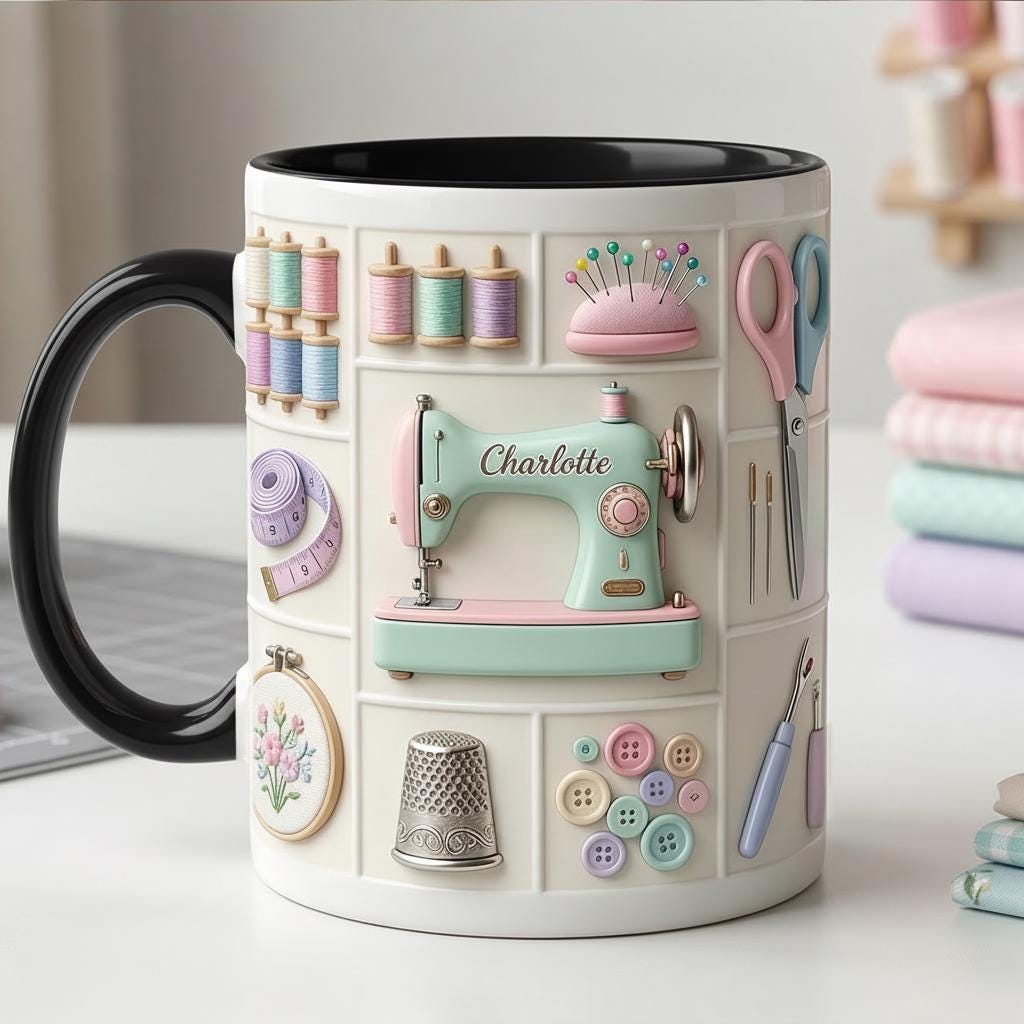 Personalized Sewing Machine Mug, Faux 3D Craft Coffee Mug, Sewing Lover Gift, Crochet Lover Mug - image 4