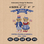 USA 250th Anniversary Embroidery Design, Patriotic Teddy Bear Embroidery, 4th of July Bear Machine Embroidery, American Independence