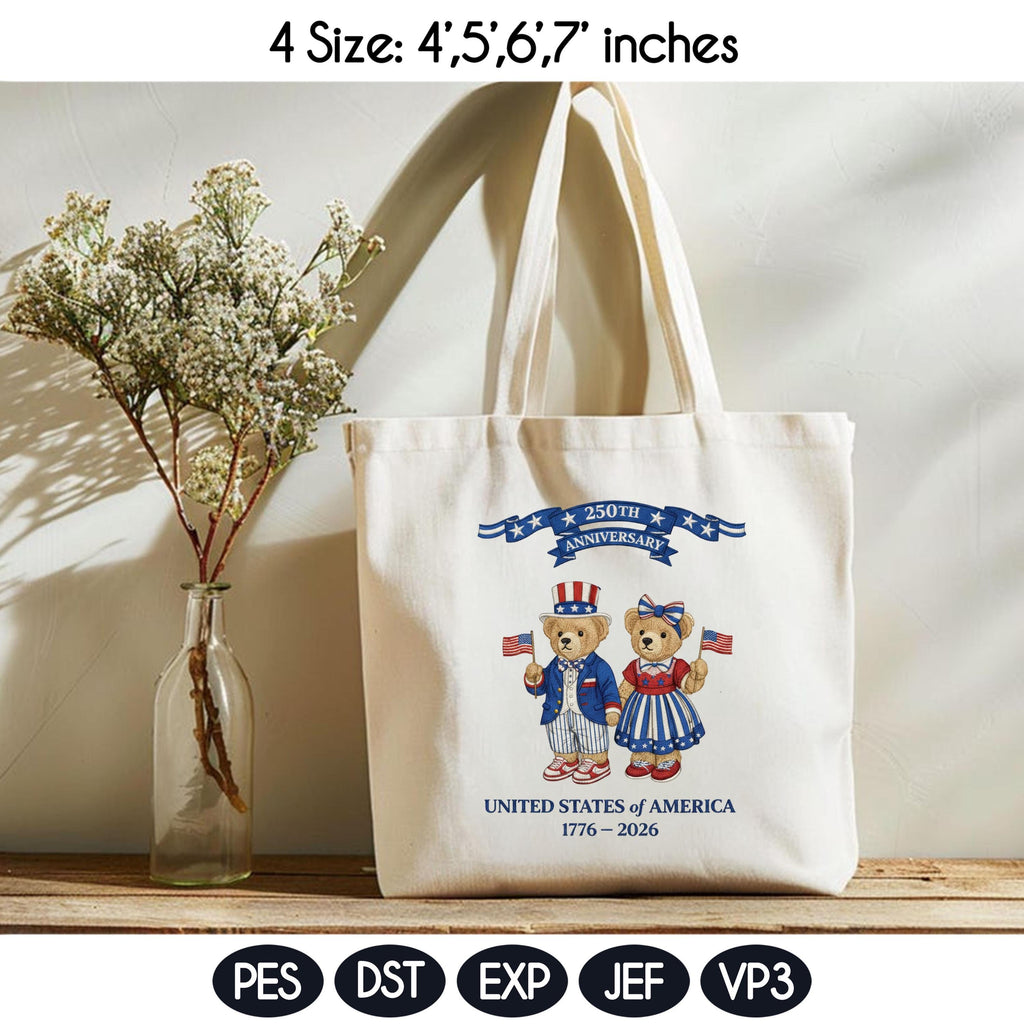 USA 250th Anniversary Embroidery Design, Patriotic Teddy Bear Embroidery, 4th of July Bear Machine Embroidery, American Independence - image 4
