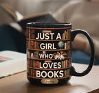 Personalized Book Cat Lover Mug, Custom Bookshelf Just A Girl Who Loves Book Coffee Cup
