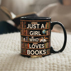 Personalized Book Cat Lover Mug, Custom Bookshelf Just A Girl Who Loves Book Coffee Cup - image 3
