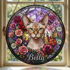 Personalized Sphynx  Cat Portrait Stained Glass Suncatcher, Custom Pet Memorial Stained Glass Photo Suncatcher, Cat Loss Keepsake