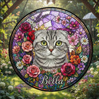 Personalized Scottish Fold Cat Portrait Stained Glass Suncatcher, Custom Pet Memorial Stained Glass Photo Suncatcher, Cat Loss Keepsake - image 3