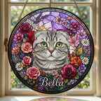 Personalized Scottish Fold Cat Portrait Stained Glass Suncatcher, Custom Pet Memorial Stained Glass Photo Suncatcher, Cat Loss Keepsake