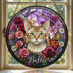 Personalized Devon Rex Cat Portrait Stained Glass Suncatcher, Custom Pet Memorial Stained Glass Photo Suncatcher, Cat Loss Keepsake