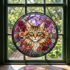 Personalized Norwegian Forest Cat Portrait Stained Glass Suncatcher, Custom Pet Memorial Stained Glass Photo Suncatcher, Cat Loss Keepsake - image 2