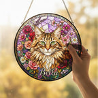 Personalized Norwegian Forest Cat Portrait Stained Glass Suncatcher, Custom Pet Memorial Stained Glass Photo Suncatcher, Cat Loss Keepsake - image 4