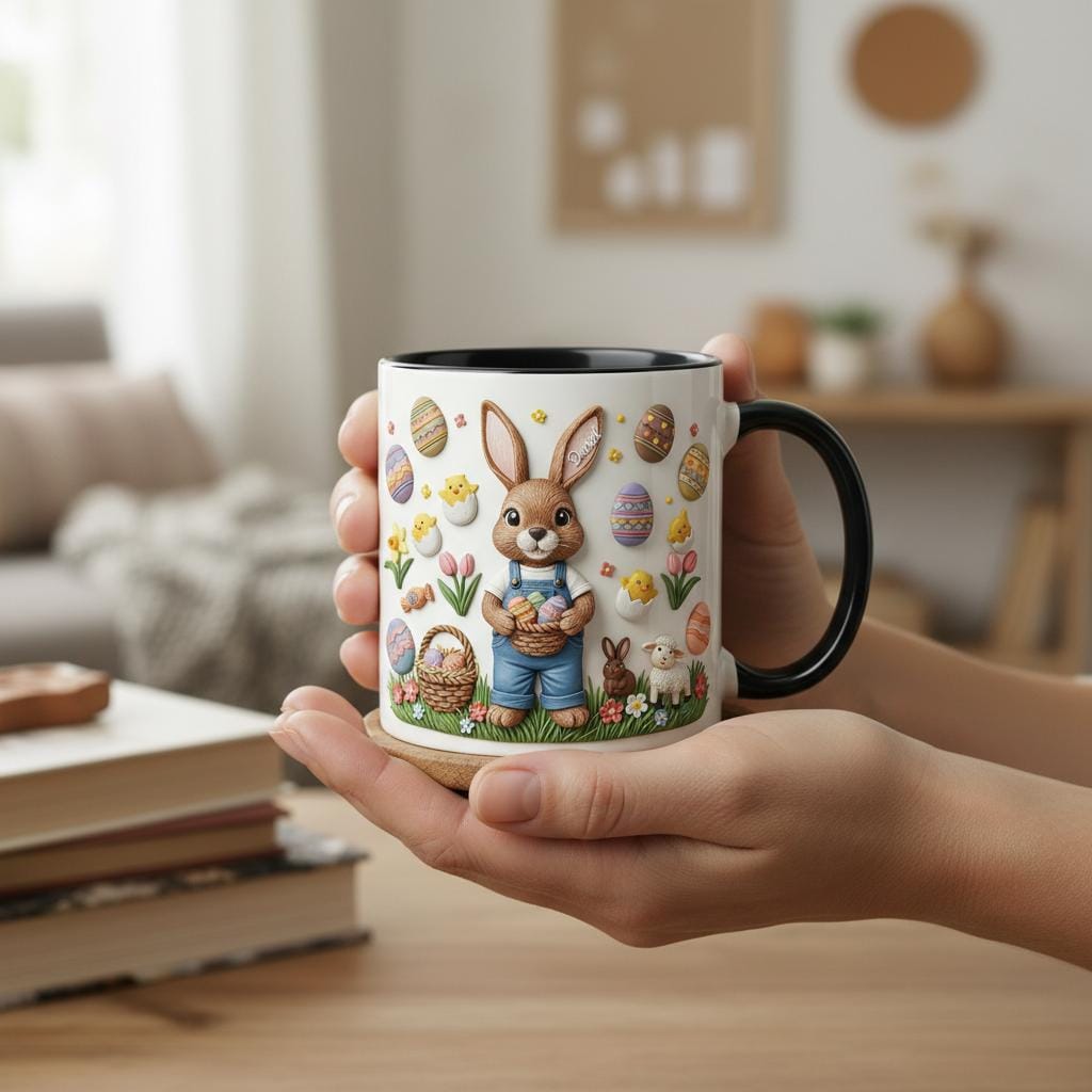 Retro Personalized Bunny Easter Mug, Custom Name Easter Eggs Coffee Mugs, Cute Rabbit Easter Day Cup - image 3