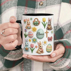 Retro Personalized Bunny Easter Mug, Custom Name Easter Eggs Coffee Mugs, Cute Rabbit Easter Day Cup