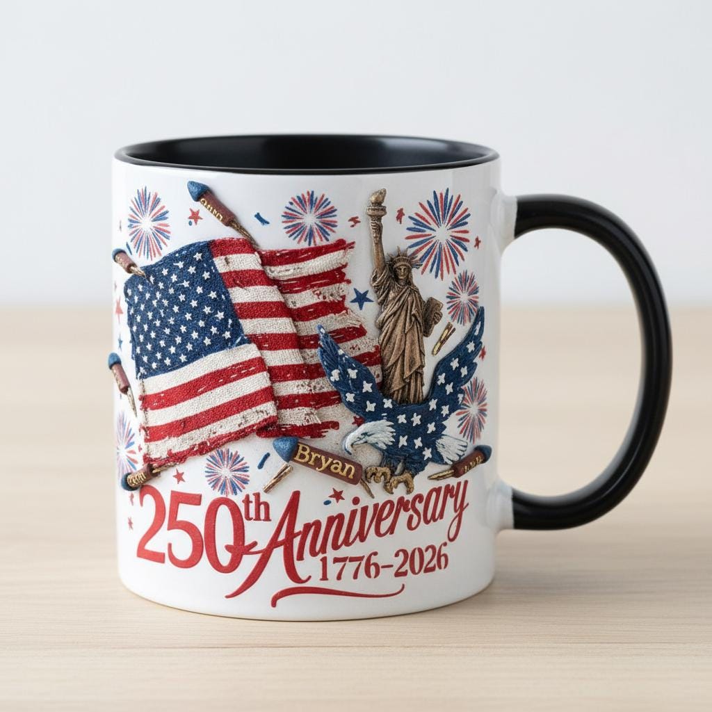 Personalized 250th America Anniversary Mug, Custom Name Independence Day Coffee Mugs, Patriotic USA Flag Cup - image 2