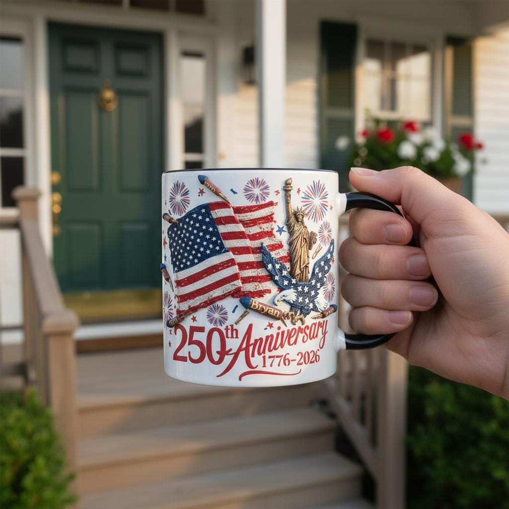 Personalized 250th America Anniversary Mug, Custom Name Independence Day Coffee Mugs, Patriotic USA Flag Cup - image 3