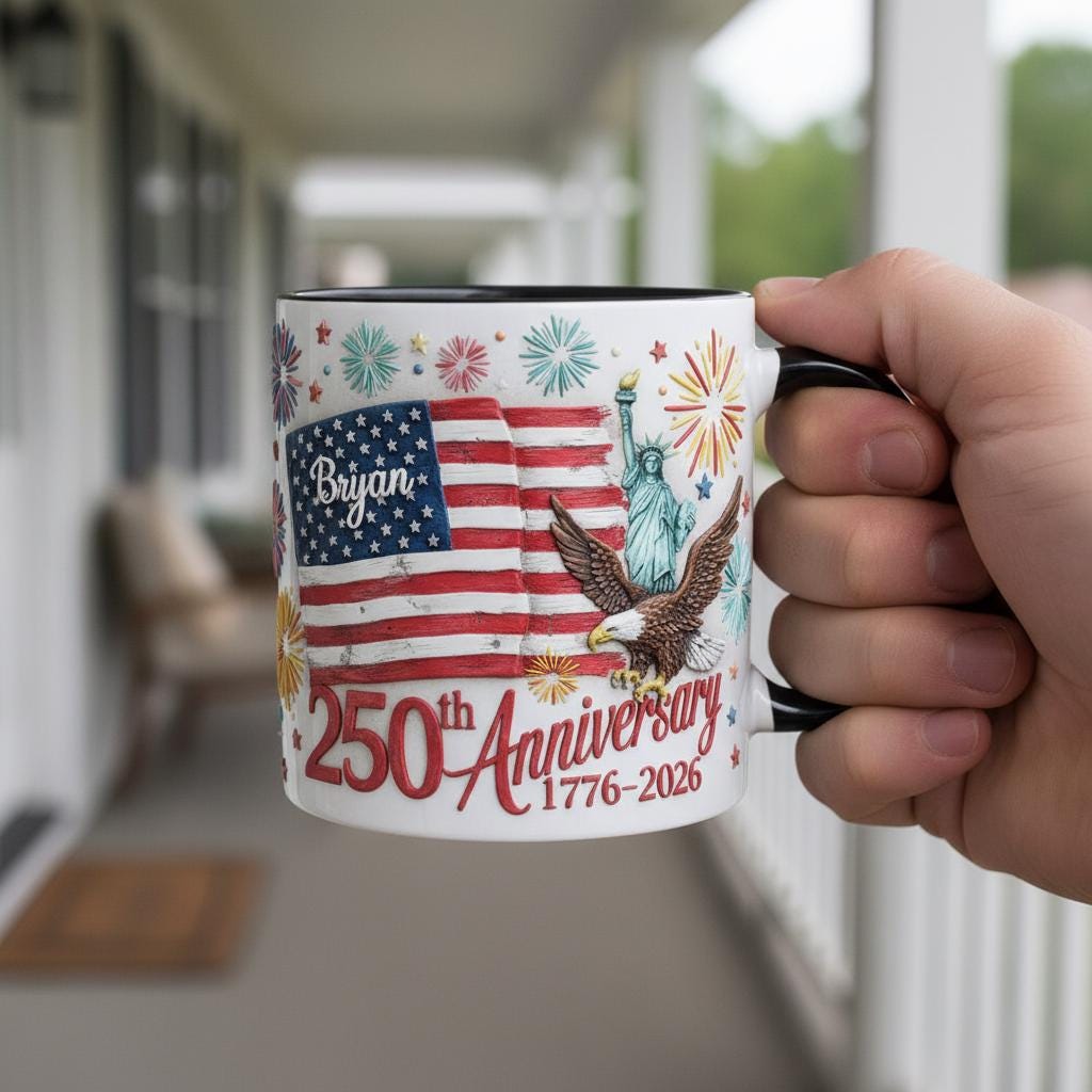 Custom Name 250th America Anniversary Mug, Personalized Independence Day Coffee Mugs, Patriotic USA Flag Cup - image 2