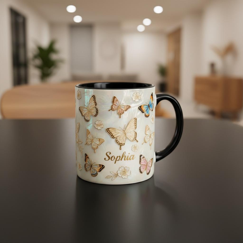 Personalized Butterfly Mug, Custom Name Butterfly Lover Coffee Mugs, Gift for Men Women - image 3