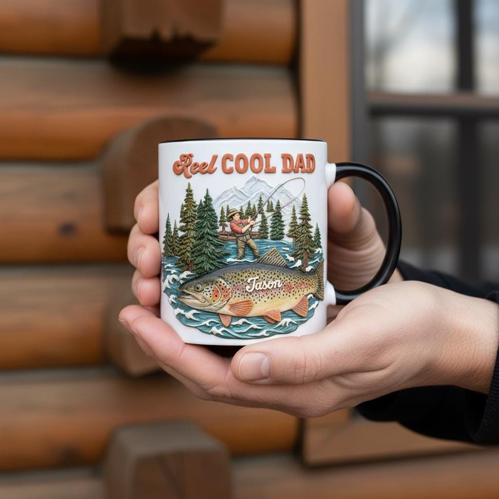 Personalized Fishing Dad Mug, Custom Name Grandpa Accent Coffee Cup, Reel Cool Dad Mugs - image 2