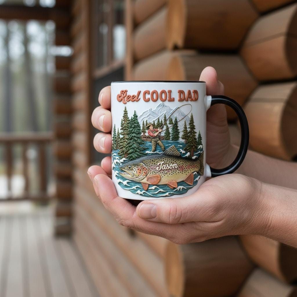 Personalized Fishing Dad Mug, Custom Name Grandpa Accent Coffee Cup, Reel Cool Dad Mugs - image 3